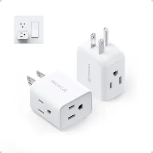 Multi Plug Wall Outlet Extender 2 Pack - ETL Listed Electrical 3 Way Plug Extension Outlet Splitter Adapter, Small Multiple Wall Expander for Home Office Dorm Cruise Travel Essentials, White