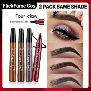2 Pack Same Shade Waterproof 4-Tip Brow Pen | 24H Long Lasting Sweat-Proof No Smudge Eyebrow Pencil, Easy Draw Natural Fluffy Wild Brows for Beginners, Daily Makeup Liquid Brow Pen for All Hair Colors