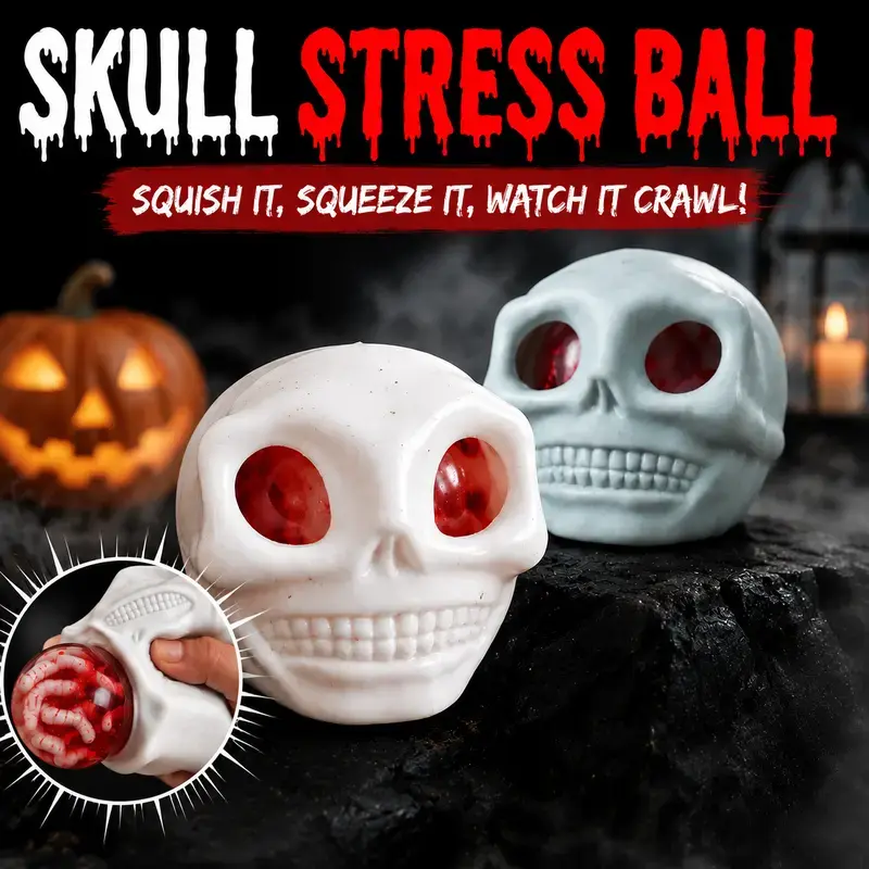 Halloween Skull Worm Pop Squeeze Toy, Liquid Eye Stress Ball with Creepy Worms, Soft Squishy Sensory Fidget Toy, Satisfying Squeeze & Pop Anxiety Relief Toy, Spooky Halloween Party Favor, Novelty Gift