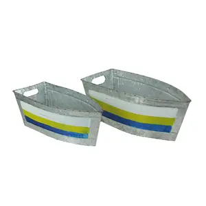 Set of 2 Galvanized Boat Planters - Metal Tubs for Nautical Greenery