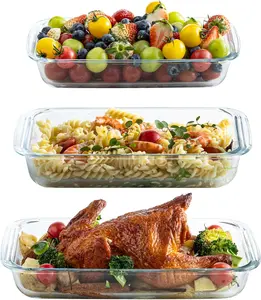 3-Piece Glass Baking Dish Set, Glass Bakeware Food Container for Cooking Lasagna Kitchen Baking, Safe for Oven Microwave Refrigerator Dishwasher