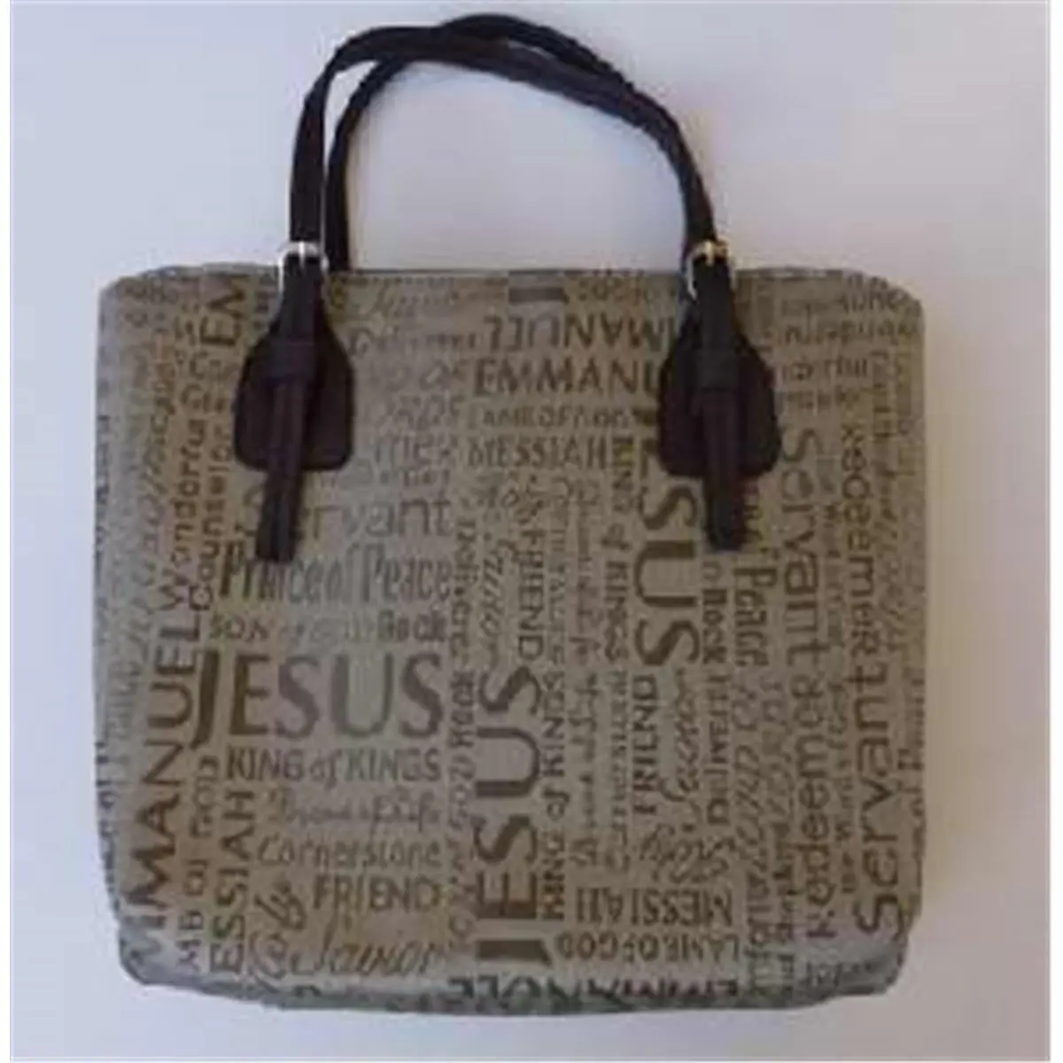 White Dove Designs 85781 High-Capacity Extra Large Brown Wedge-Shaped Names of Jesus Jacquard Fabric Book Cover with Elastic Bookmark