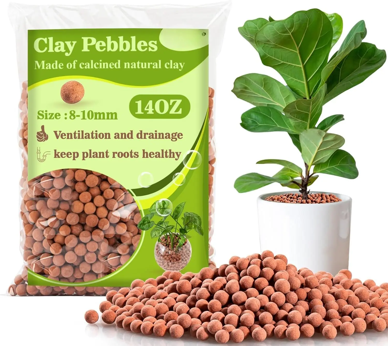 Clay Pebbles for  - 14 OZ Pebbles for Indoor  Clay  for Drainage, Decoration, Aquaponics, Hydroponics and Other Gardening Essentials Hydroton Small Pebbles Leca