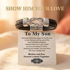 To My Son Braided Leather Bracelet - Infinity Knot Design, Engraved "Love My Son" Magnetic Clasp, Mother Son Gift