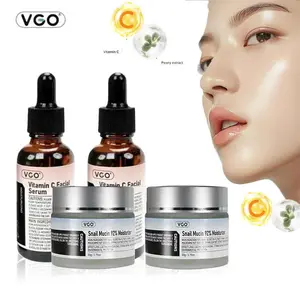 VGO Sensitive Skin Rescue Skincare Set - Vitamin C Facial Serum Essential Oil & Snail Mucin 92% Moisturizing Cream, Reduces Redness & Inflammation, Locks in Moisture for 24 Hours, Gentle Enough for Daily Morning & Night Use