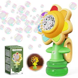 Sunflower Bubble Machine for Kids & Adults , 7-Color Lights, USB Rechargeable, Handheld & Portable Bath & Summer Toy, Perfect for Indoor & Outdoor Parties, Birthdays & Weddings