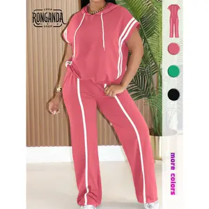 Women's Sporty Two-Piece Set, Comfortable Stylish Striped Hoodie & Loose Pants, Casual Streetwear, Athleisure Wear Set, Perfect for Daily Wear, Tracksuits