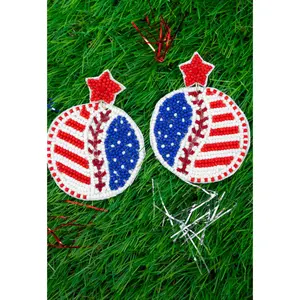 Patriotic Baseball Beaded Earrings