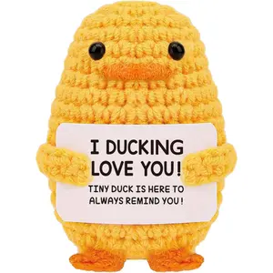 Stocking Stuffers for Men Women Adults Teens-Christmas Stockings White Elephant Gifts Emotional Support Crochet Duck with Positive Card