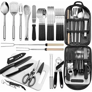 27-Piece Camping cookware Set, Portable Camping kitchenware Set for Barbecue, Outdoor Cooking, Picnic and Adventure Camping cookware Storage