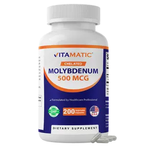 Chelated Molybdenum 500 mcg (as Molybdenum Glycinate Chelate) – 200 Vegetable Capsules – Trace Mineral Supplement – High Absorption – Non-GMO, Gluten Free – Made in USA