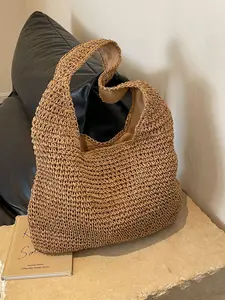 New Straw Woven Bag, Large Capacity Shoulder Bag, Beach Vacation Style, Handheld Knit Tote, Summer Fashion Accessory