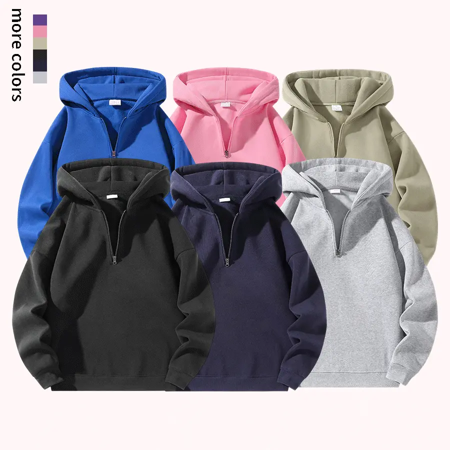 Men's Stylish Plain Hooded Sweatshirt - Menswear Top, Half-Zip Design, Regular Raglan Sleeves, Couple-Friendly, Versatile for Spring, Autumn, Winter Everyday Wear, Tops
