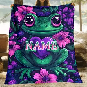 Customizable Fleece Blanket with Frogs and Flowers Design - 1pc Polyester Throw for Sofa, Bed, Travel - Digital Print, Soft Warm Flannel, No Electricity Needed, Featherless - Ideal Gift for Family and Friends
