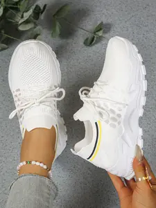 New Flyknit Breathable Comfort Women's Shoes, Soft Sole Anti-Slip Walking Shoes, Casual Textile Upper All Seasons