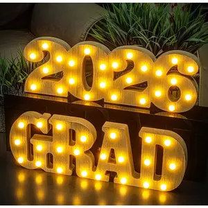 Graduation Decoration 2026-2 LED Light-Up Sign with the Letters "Grad 2026" - Graduation Party Decoration for 2026 Graduates, suitable for kindergarten, high school, and university decoration, as well as table centerpieces