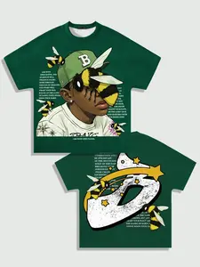 Y2K Street Trendy Loose fit Short sleeved Men's T-shirt, Bee Rapper Portrait Men's Graphic Printed Loose Shirt Men's, Batwing Sleeve Men's and Women's Wear Round Neck Summer Casual Short sleeved Loose Trendy Instagram Style Streetwear