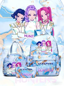 New Kpop Demon Hunters Girl Group Print Backpack Set, Ice Cream Backpack, Bookbag, Dreamy Blue Gradient Student Bag/lunch Box/pencil Case, Cute School Supplies