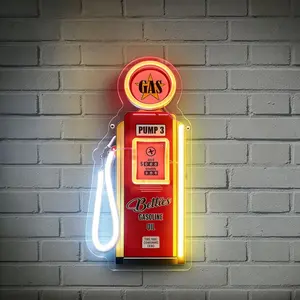 Vintage Gas Pump LED Neon Light Decorative Lamp, Retro Trendy Style, Perfect for Car Club Garage Party Setup, Living Room Game Room