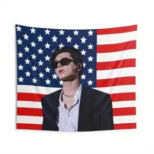 Jay Popular American Flag And Kpop Concert Banner - Enha Walk The Line 2026 Global Official Fan Merchandise, Featuring a Starry Sky And Stylish Glasses Design, Suitable for Home Decor, Events, And K-Pop Fan Displays Home Decor Gifts Outdoor Gatherings