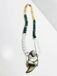 22.5” Thresher Shark Tooth & Clear Quartz Inlaid Copper Necklace with Citrine, African Turquoise & Clear Quartz — Handmade by Mad Mellow