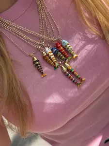 Waterproof Summer Ocean Series Multi-Color Fish Necklace, Fashion Goldfish Clavicle Chain, Unique Marine Theme Women's Pendant Necklace, Multilayer Necklace