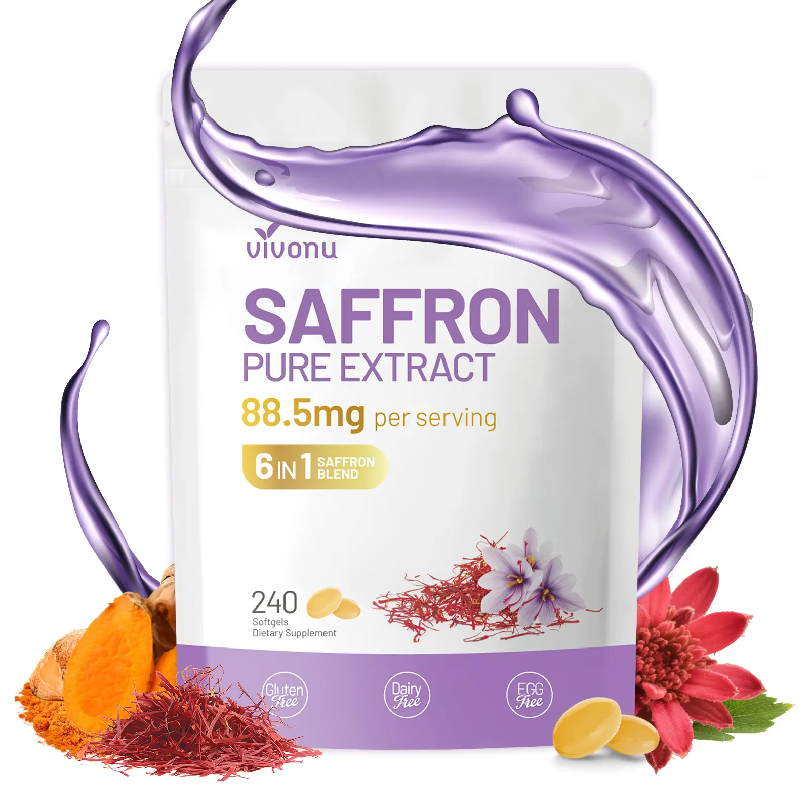 【FINAL DEAL】VivoNu Saffron Pure Extract | Boosts Energy & Mood | Supports Metabolism & Cardiovascular Health | 240 Capsules per Bag
