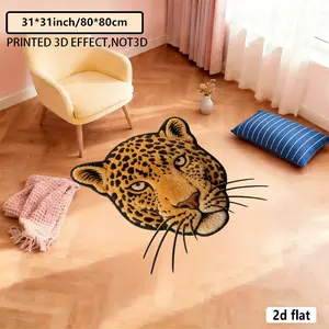 2D flat fashionable creative irregular asymmetric pattern decorative carpet, leopard head close-up pattern home unique style carpet, foldable area carpet, soft carpet for living room, bedroom, and bathroom