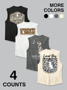 Men's Letter Print Tank Top, Regular Fit Casual Sleeveless Round Neck Top for Summer, Athletic Tank Tops, Men's Top for Daily Wear, Socks