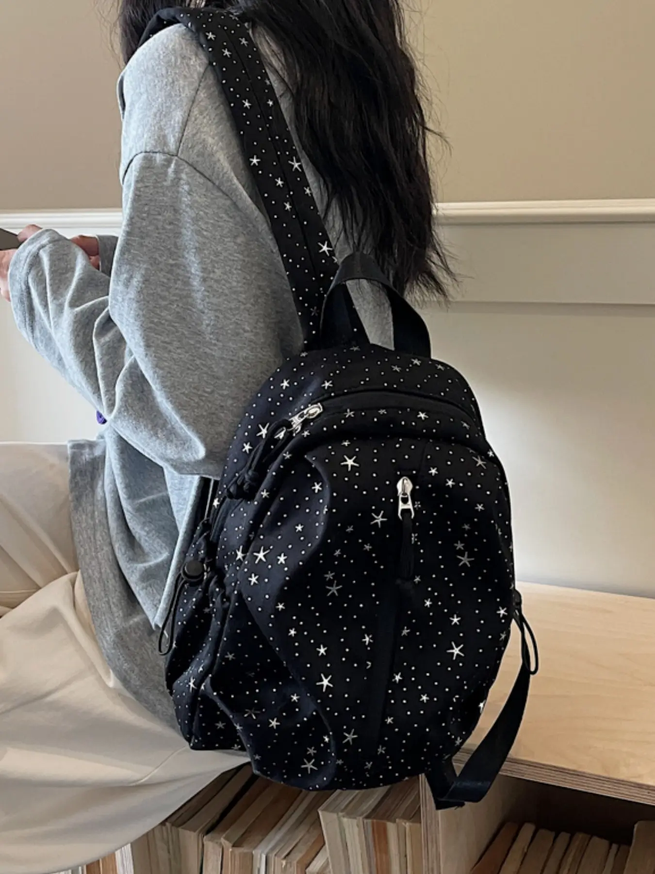 Lightweight Star Rhinestone Backpack for Women, Mini Crossbody Bag, Versatile Casual Commuter Bag, Multiple Colors Available