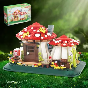 1100PCS Fairy tale Mushroom House Building Blocks Village Architecture Micro Mini Assemble Bricks Story Toys Christmas Girl Gift