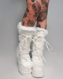 Demonia White Winter Solstice Faux Fur Boots