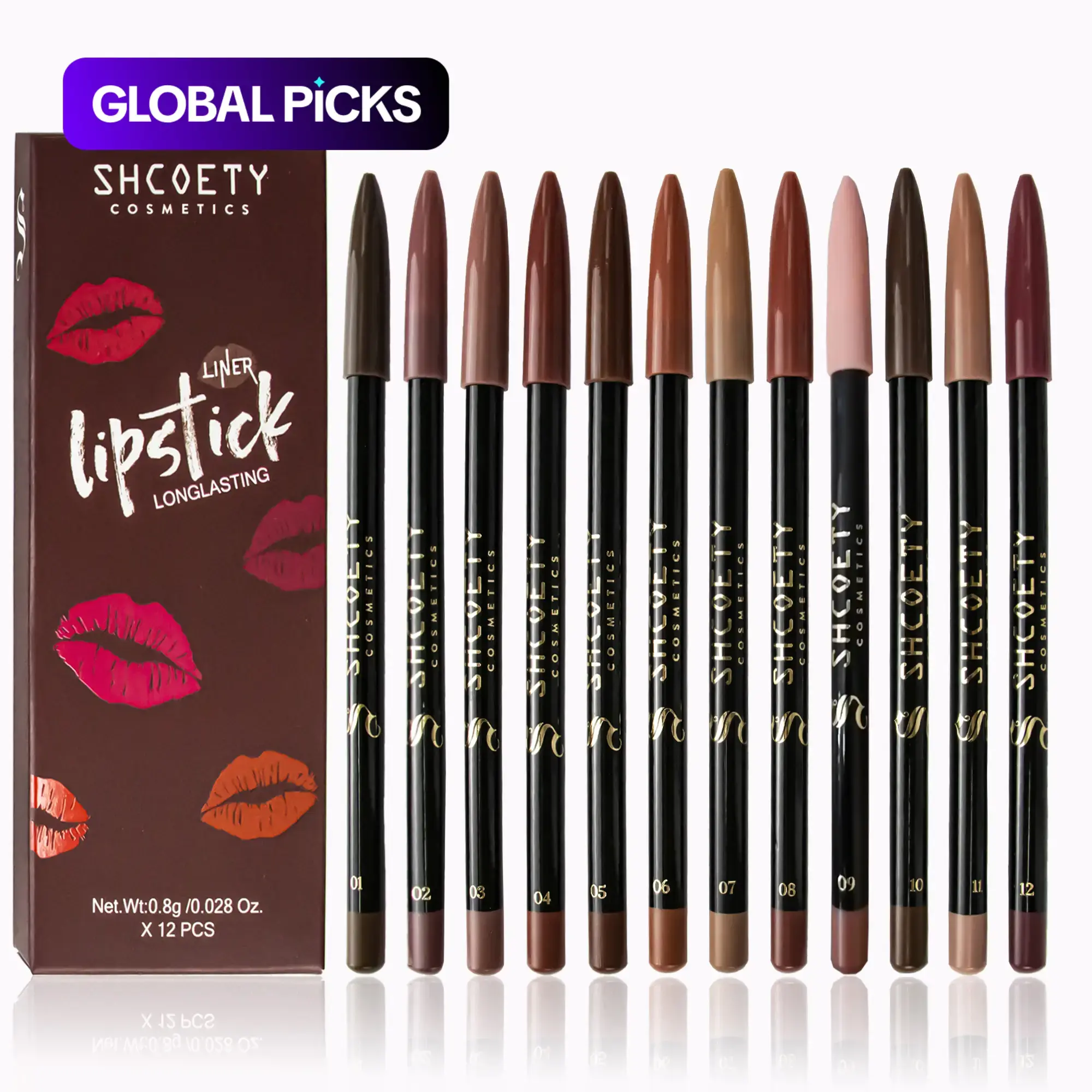 12-Color Matte Lip Liner Pencil Set, Smooth Color Silk Lipstick Pen, Durable Pigment Lip Makeup Cosmetics, Lip Product, Lip Stain, Lip Crayon, Lipliner, Moisturizing, Waterproof Lip Liner Set, Tinted, Lippie Pencils #GLOBAL PICKS