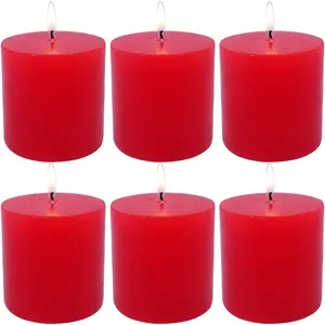 6 Pack 3x3 Inch Red Pillar Candles for Romantic Valentine's Day and Christmas, Unscented Column Candle for  Restaurants,  Dripless and Clean   Candle