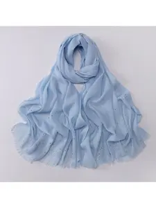 New single-color bamboo node yarn short tassel two-end iron-on rhinestone flat long scarf Hui nationality scarf Malaysian headscarf