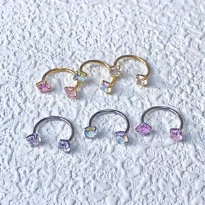 Holiday Series 20g/18g 8mm Hoop Nose Ring, Internal Thread Gemstone Nose Ring, Free Ball Stud Included, Fashion Jewelry Accessory