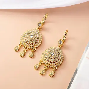 Women's Luxury Moroccan Gold Bling Earrings, Bridal Series Wedding Jewelry, Crystal-Encrusted Rhinestone Eardrop with French Hook, Luxury Inspired & Designer-Inspired Metallic Earrings