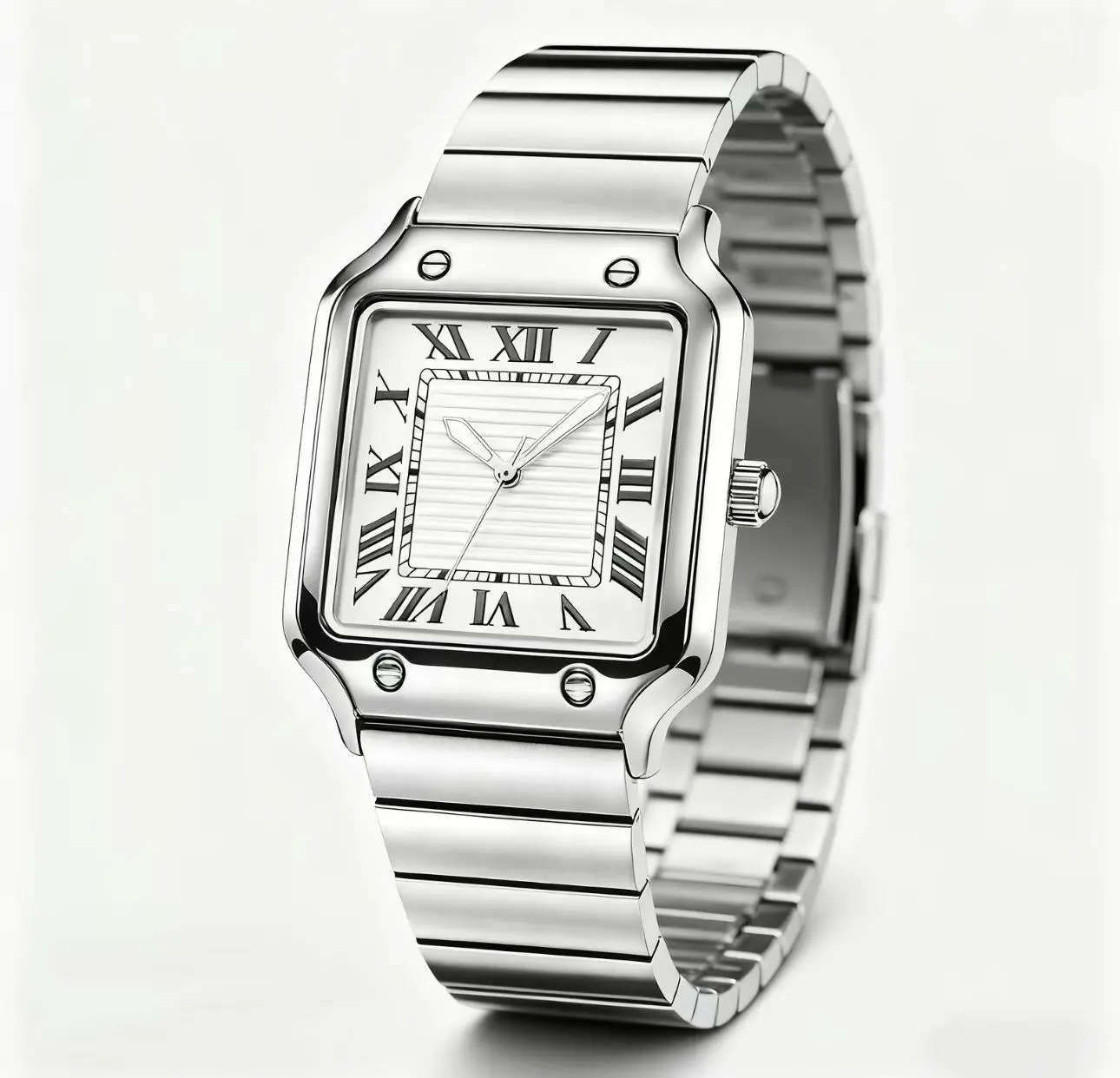 Smooth Our Thread Unisex Simple Quartz Wrist Watch - 40mm White Dial, Silver Square Bezel, Silver Stainless Steel Bracelet