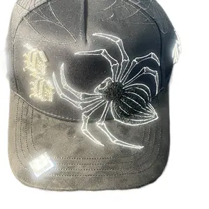 Gorra la Spider Hat in Black with Embedded Stone Pin Unique Design for Stylish Outfits