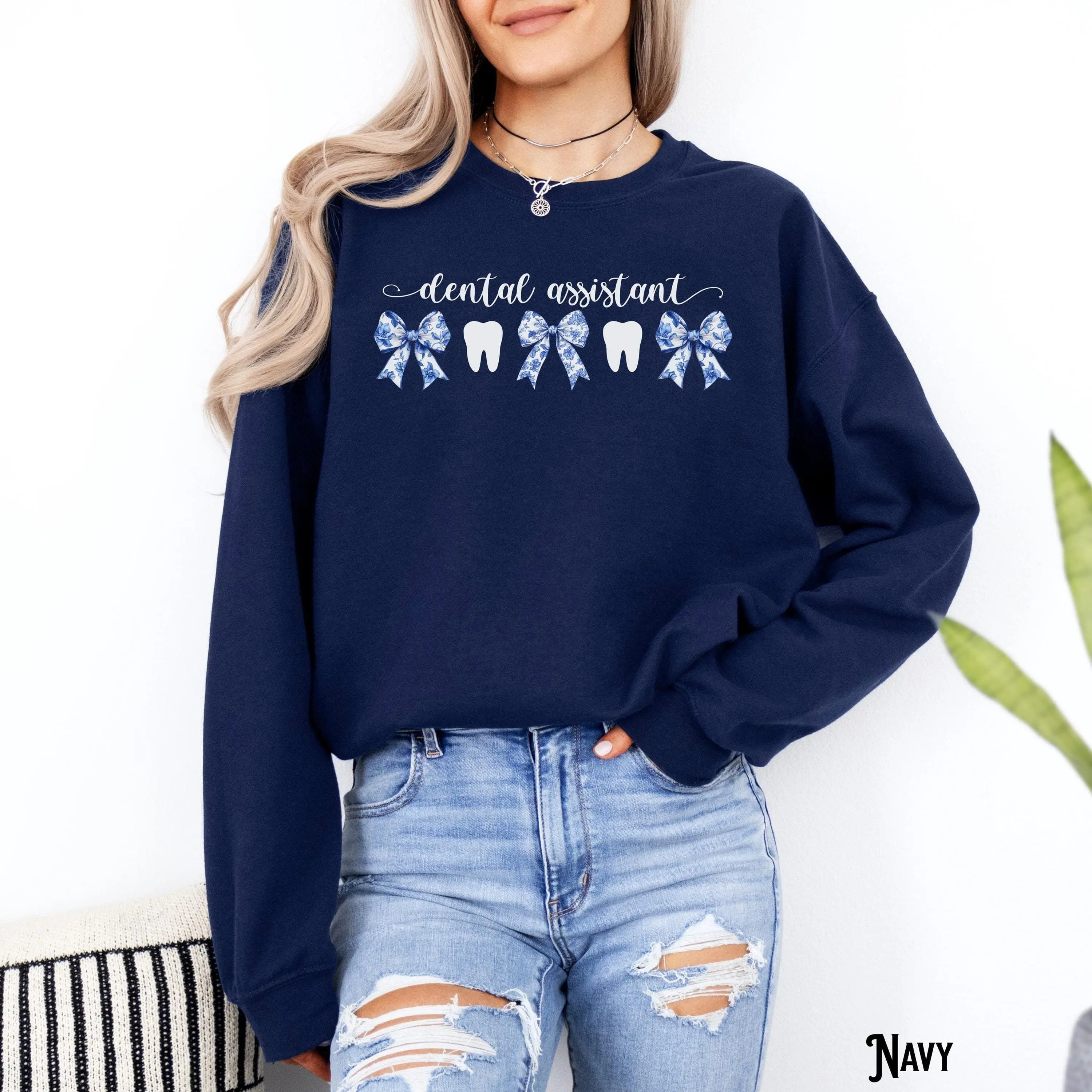 Dental Assistant Sweatshirt – RDA Crewneck, Dental Assisting, Dentist Office Gift, Graduation Bow & Coquette