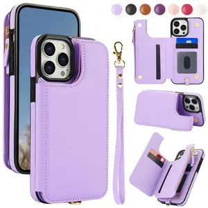 PU Leather Phone Case with Card Slots & Lanyard, 1 Count Slim Mobile Phone Bag, Wallet Card Slots Kickstand Holder Handbag Phone Cover