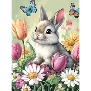 5D Diamond Painting Kit - Spring Bunny with Butterflies & Flowers | Full Round Drill DIY Art for Easter & Home Wall Decor | Vibrant Floral Craft Gift for Adults