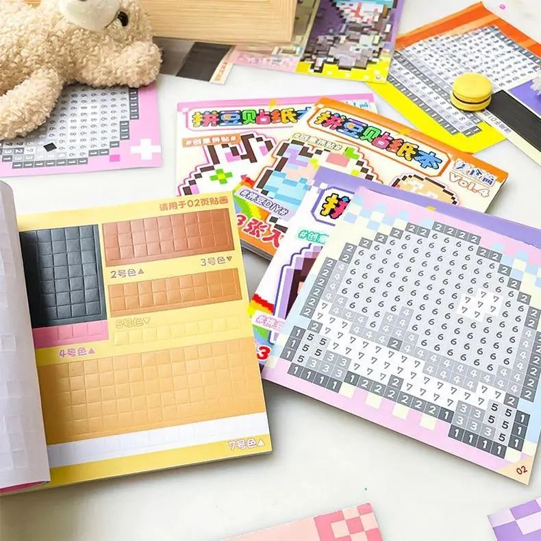 PerlerBeads Creative Stickers Diy Handmade Sticker Book Early Education Games Pixel Animals Food Sticker Mobile Phones Diy Gifts