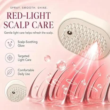 Electric Hair Brush - Nano Mist, Red Light Therapy, Self-Cleaning Detangling Scalp Massager for Haircare Styling