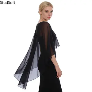 Women's Red Sheer Chiffon Capelet - Lightweight Flowy Poncho, Sun Protection Shawl for Beach & Wedding Wear