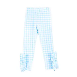 Light Blue Gingham Side Ruffle Leggings