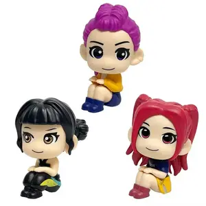 The group of ninja girl figures in a sitting position, with big heads, in a Korean pop music style, featuring handmade models and collectible dolls.
