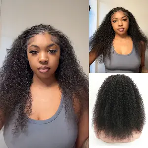 Half Wig Kinky Curly 180% Density Ready to Wear Human Hair Wigs 3In1 Invisible Hairline With Drawstring No Lace Updo Down Style Beginner-friendly Vacation Hair #Summervibes Seamless Flip Over Wig Riverwood Hair Beginner Friendly