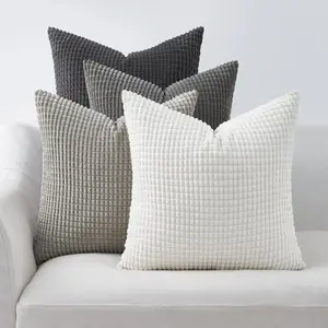 Topfinel Grey Couch Pillow Covers for Living Room 45x45 cm Set of 4,Mid Century Modern White Neutral Corduroy Corn Throw Pillows,Rustic Square Bench Chair Cushion(18 Inch/Dark Gray)