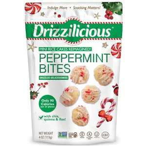 Drizzilicious Mini Rice Cakes Peppermint - Rice Crisps, Healthy Snack for Adults and Kids, Flavored Rice Cakes, Vegan, Gluten Free, Allergen Free, Only 90 Calories Per 21 Pieces - 8 oz